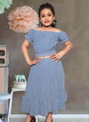 Sky Blue Colour Latest Fancy Western Type Two Pis Top and skirts Stone Butty important Kids Wear Collection Zeel 04